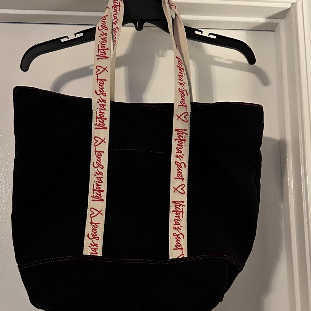 Victoria's Secret Black Tote with Cream Straps